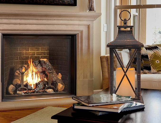 YAKii 14" Decorative Candle Lantern LED Flameless Candle Timer, Plastic LED Candle & Holder, Indoor & Outdoor Hanging Lights,Christmas Day Decoration (Antique Copper Brushed 2 PCS)