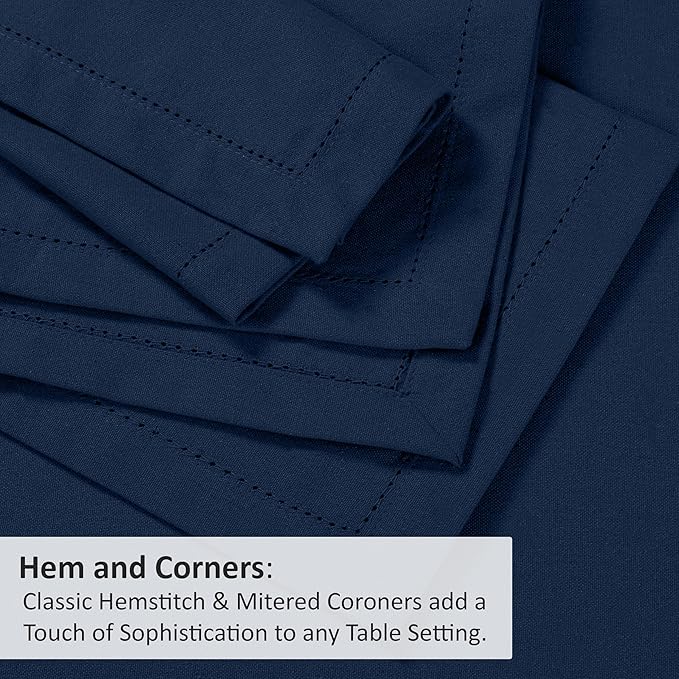 Ruvanti Premium Linen Napkins Set of 6-20x20 Inch, Classic Hemstitch, Mitered Corner Cloth Napkins ‎‎- Soft, Elegant Dinner Napkins Cloth Washable for Weddings, Parties, Everyday Use - Navy