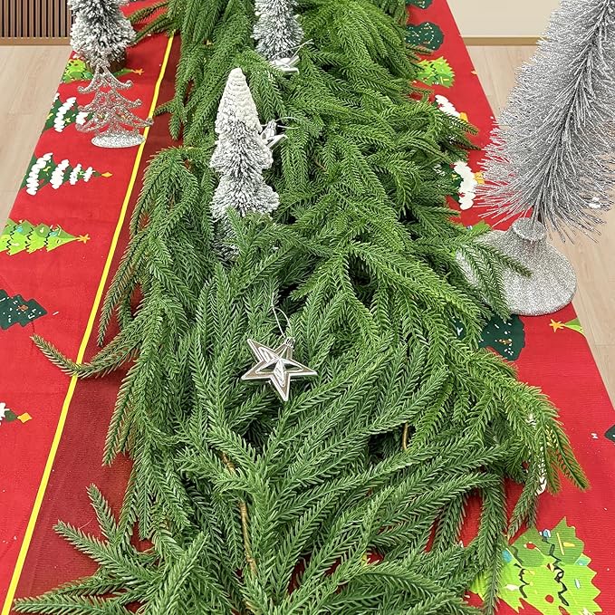 Artificial Norfolk Pine Garland,Real Touch Christmas Garland Fake Green Garland Decor for Fireplace,Table, Stairs, Mantle, Window,Indoor Outdoor,Home,Forest Holiday Xmas Decor (2 PCS,5 FT)
