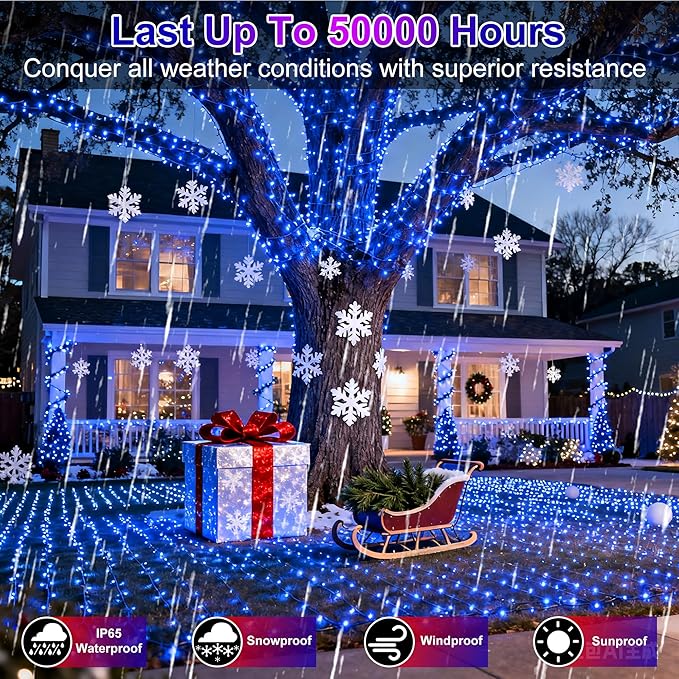 1500 LED 502ft Outdoor Christmas Lights Super Long String Lights 8 Modes Timer Memory, Outsite Waterproof Dark Green Wire Fairy Light Strings for Xmas Tree Wedding Holiday Party Decorations Blue