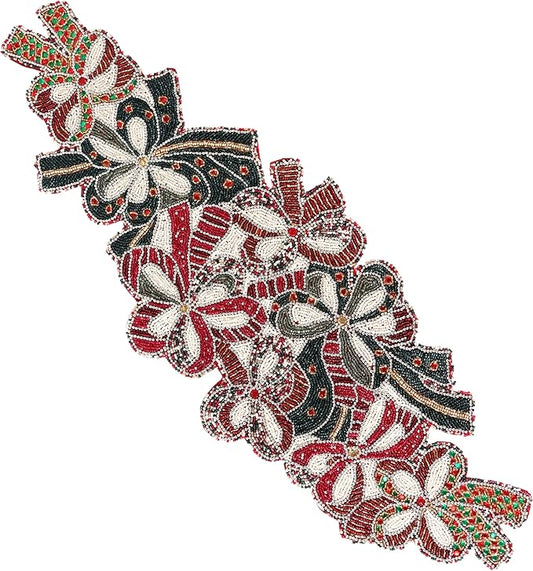 Christmas Beaded Table Runner 13x36 - Handcrafted Beaded Table Ruuners, Perfect for Weddings, Festive Celebrations, Dining Tables, Home Décor, and Everyday Use (Red White) - CLEENTABLE