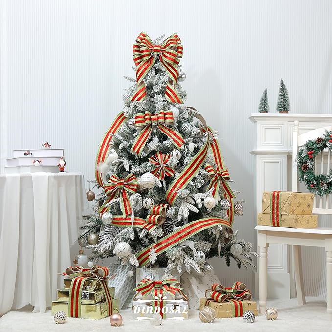 Red Velvet Wired Ribbon with Lime Green Glitter Stripe 2.5 Inch Crushed Velvet Christmas Ribbon, 10 Yards for Gift Wrapping, Crafts, Christmas Tree Decorations, Wreaths, Garlands