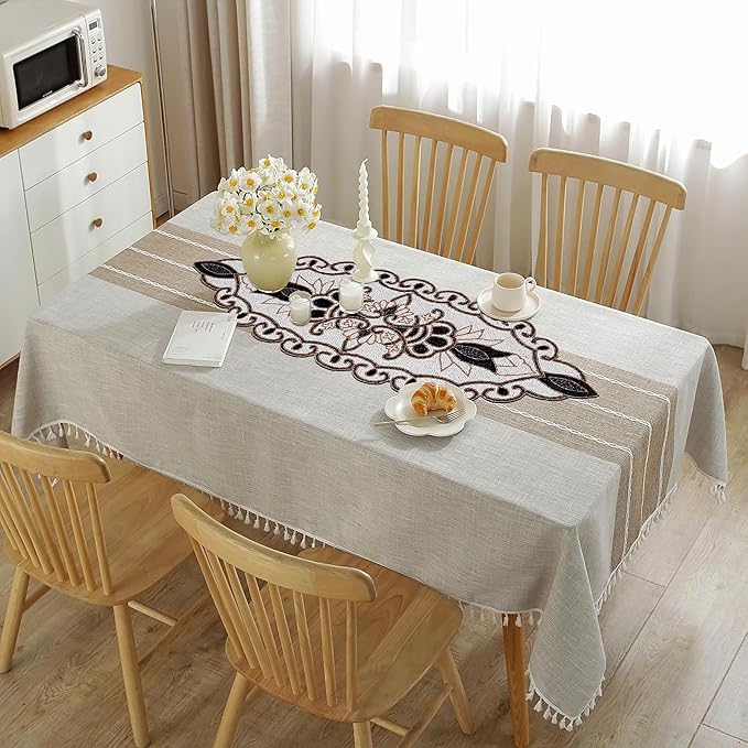 36" Decorative Beaded Table Runner - Handcrafted Floral Design with Durable Polyester Backing for Dining, Coffee Table & Special Occasions (Black White Brown) - CLEENTABLE
