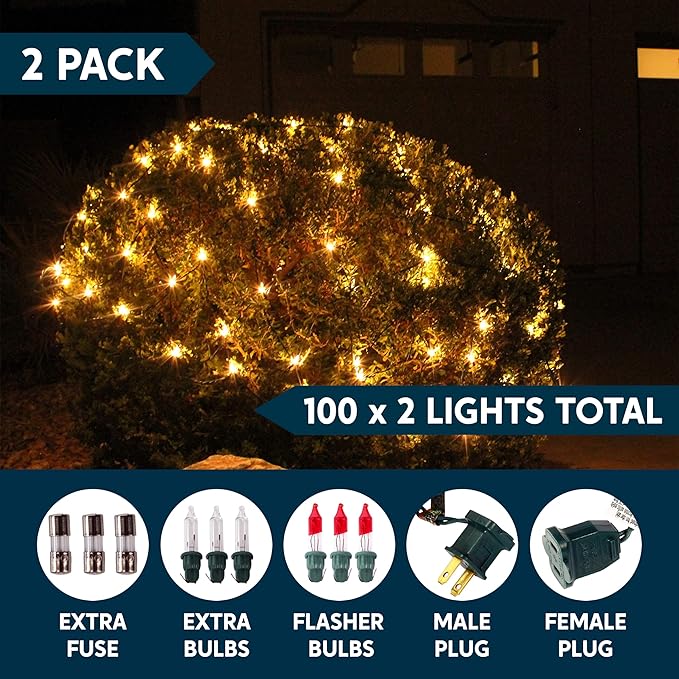 Joiedomi 2-Pack Christmas Net Lights,100 Warm White Net Lights for Indoor & Outdoor Christmas Decorations, Events, Eve Night Decor, Tree, Bushes