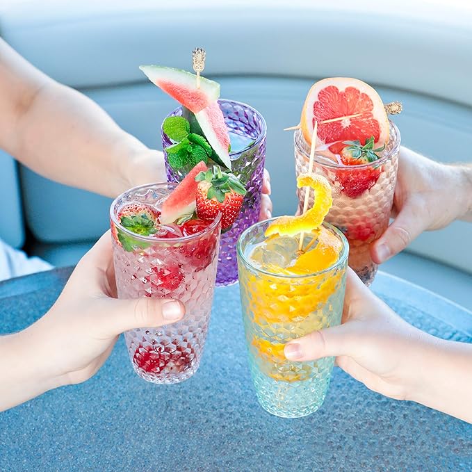 BELLAFORTE Shatterproof Tritan Plastic Tall Tumbler, 19oz Drinking Glasses Set of 4 - Laguna Beach Unbreakable Outdoor Drinkware for Party, Poolside, Indoor Use - Dishwasher Safe, BPA Free - Purple