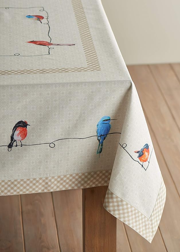 Maison d' Hermine Table Cloth Square Table 100% Cotton 54 x 54 Inches Tablecloth Reusable Decorative for Dining Room, Farmhouse, Home, Party, Festive & Wedding Spring Summer - Birdies On Wire