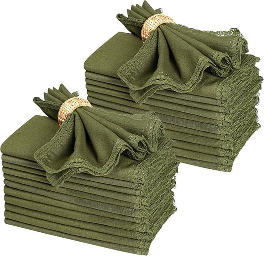 Ramanta Home Linen Flax Cloth Napkins Set of 24 | 18x18 Inch | Premium Cotton Linen Flax Lace Soft & Durable | Washable Ideal for Everyday Use Parties Thanksgiving Christmas Halloween Olive Green