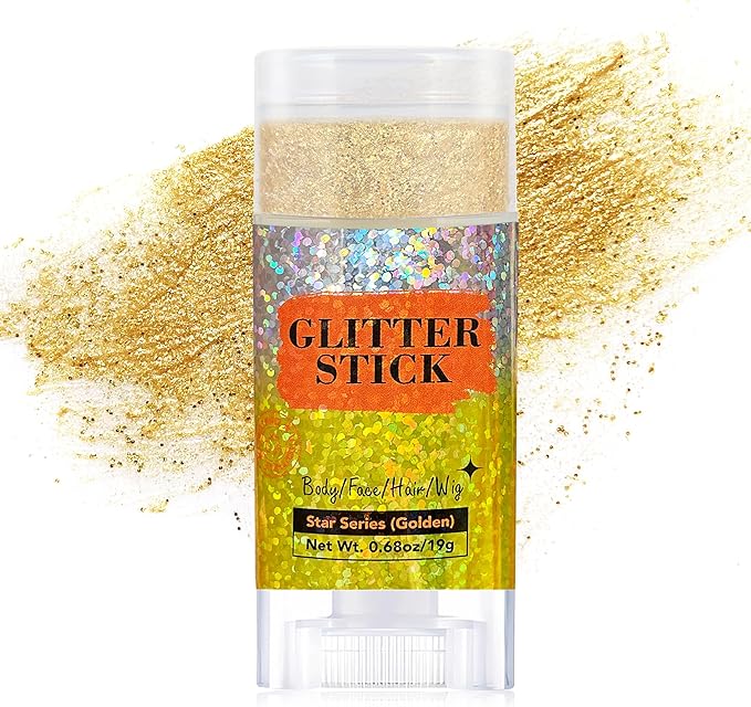 MEICOLY Gold Face Body Glitter Stick,Music Festival Accessories Outfits for Women,Sparkle Glitter Makeup for Face/Body/Hair/,Hair Glitter for Kids,Mardi Gras Accessories,Fine Glitter
