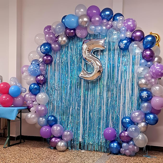 Blue Purple Silver Balloon Arch Kit Snowflake Balloons Garland with Winter Balloon for Princess Girl Winter Birthday Baby Shower Party Decorations