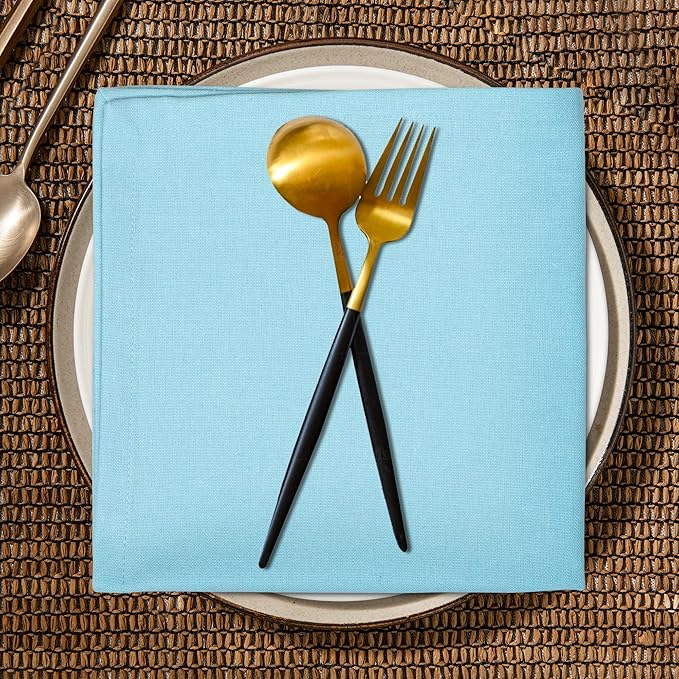 Dinner Cloth Napkins Set of 12, Premium Soft Cotton 18x18 Inches, Highly Absorbent, Hotel Quality Reusable & Washable Dinner Napkins with Mitered Corner Napkins for Home & Weddings - Aqua