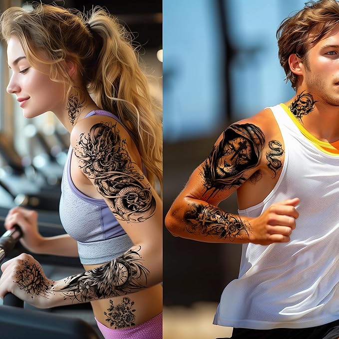 72 Sheets Halloween Temporary Tattoos for Men Women Adults - Black 3D Realistic Scary Animals Skulls Scars, Fake Tattoos Set for Cosplay Arm Sleeve Neck, Waterproof Long-Lasting Body Tattoo Sticker