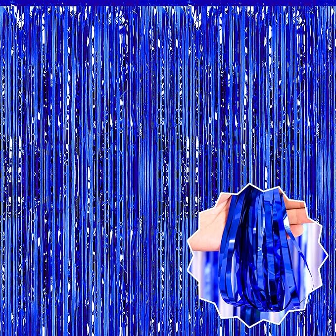 3 Pack Black Blue Foil Fringe Curtains Backdrop, 3.28 x 6.6 Ft Metallic Streamers Tinsel Curtains Background for Photo Booth, Carnivals, Birthdays, Weddings, Thanksgiving, New Year Party Decorations