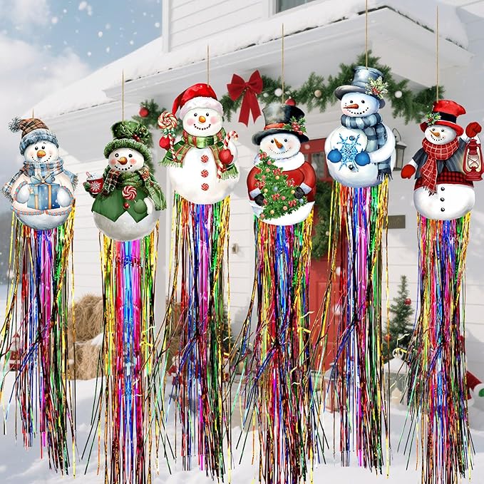 8pcs Christmas Windsocks Outdoor Hanging Decorations with Tassels Snowman Yard Decorations for Outside 3.3ft Xmas Decorative Signs for Wall Tree Home Lawn Yard Party Supplies Garden Decor