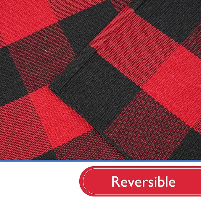 KIMODE Christmas Rug Outdoor 27.5"x43", Washable Christmas Doormat, Farmhouse Door Mats Outside, Red and Black Buffalo Plaid Rug, Reversible Outdoor Christmas Decor for Front Porch Entryway Kitchen