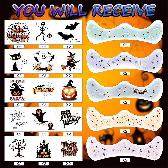 20 Pcs Halloween Makeup Decorations,DIY Halloween Glitter Freckles Face Tattoos Stickers,Sparkle and Waterproof halloween Rave Accessories Face Paint Makeup Kit for Women, Kids, Party Supplies