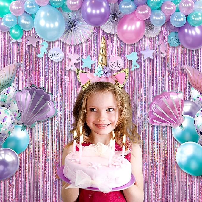 Melsan 3 Pack 3.2 x 8.2 ft Sparkling Pinkish Purple Tinsel Fringe Curtain Backdrop k pop Demon Hunters Party Decorations Glitter Decor for Birthdays, Bachelorette, Weddings, Photo Booth