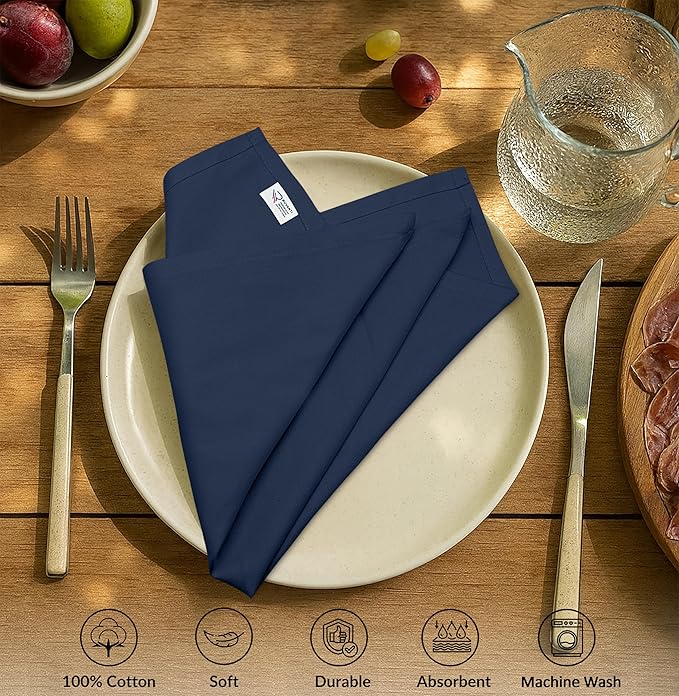 Ruvanti Premium Cloth Napkins Set of 12, 18x18 Inches, 100% Cotton, Washable, Soft & Absorbent, Perfect for Wedding, Christmas, ‎Thanksgiving Dinners - Pageant Blue