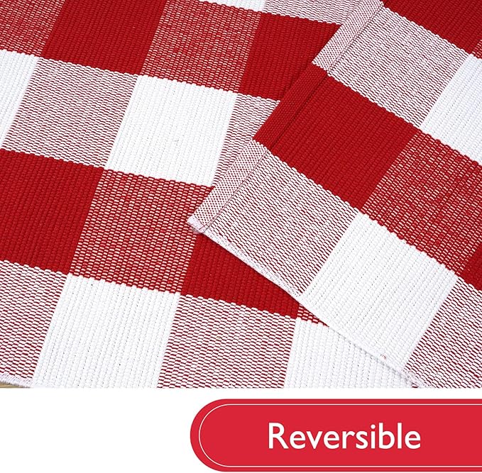 KIMODE Christmas Door Mats Outside 3'x5', Red and White Buffalo Plaid Rug, Farmhouse Christmas Front Door Mat, Washable Reversible Outdoor Christmas Decor for Front Porch Entryway Kitchen