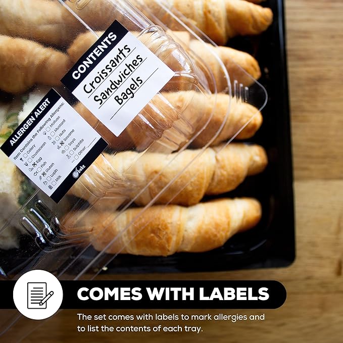 5 Pack Catering Trays with Lids – 15" Serving Tray with Lid, Heavy Duty Recyclable Plastic Party Platters for Catering, Buffet, Picnics & Events – Food Trays with Clear Lid (15.35 × 11.42 × 2.95 inch)