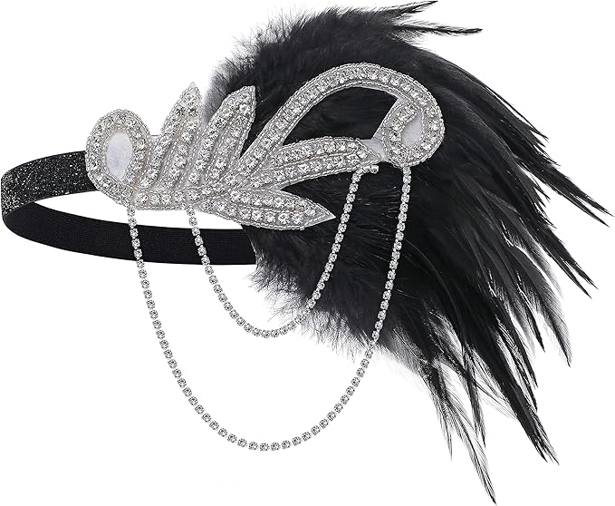 BABEYOND 1920s Flapper Headband Roaring 20s Great Gatsby Feather Headpiece