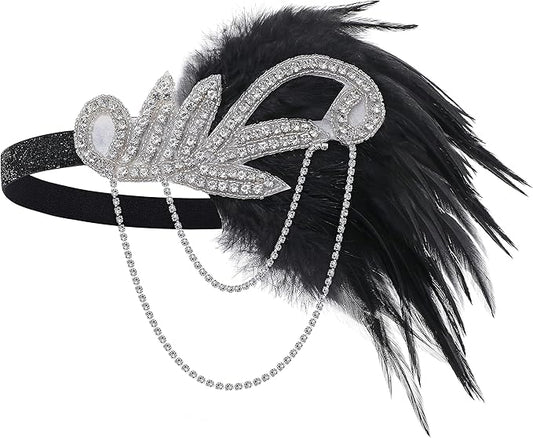 BABEYOND 1920s Flapper Headband Roaring 20s Great Gatsby Feather Headpiece