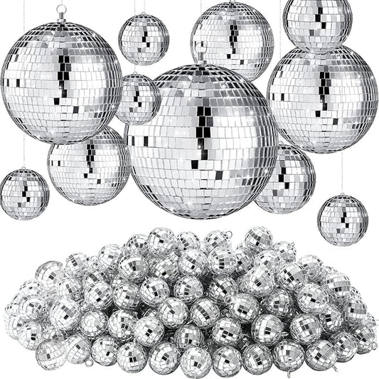 Hoolerry 65 Pcs Disco Balls Ornaments Reflective Hanging Disco Ball Decorations with Hook Assorted Silver Ball for Mardi Gras 70s Disco Themed Wedding Bachelorette Party(8/4/ 3.2/2.4/1.6/0.8 in)