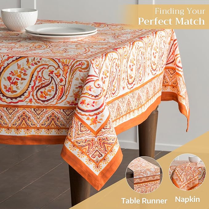 Maison d' Hermine Table Cloth Square Table 100% Cotton 54 x 54 Inches Fall Tablecloth Reusable Everyday Use for Thanksgiving Christmas Decorations Dining Farmhouse Party (Palatial Paisley)