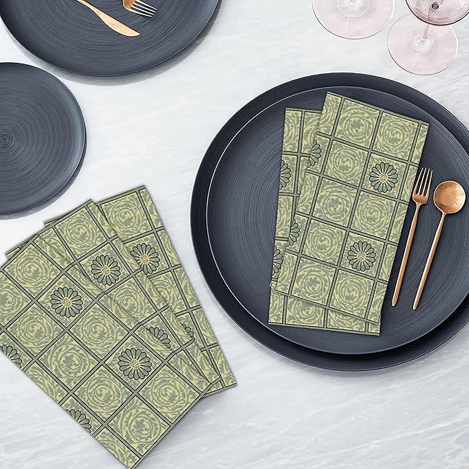 RUVANTI Cloth Napkins Set of 6 Cotton 100%, 18x18 Inches Napkins Cloth Washable, Soft, Absorbent. Cotton Napkins for Parties, Christmas, Thanksgiving, Weddings, Dinner Napkins Cloth - Floral Tiles