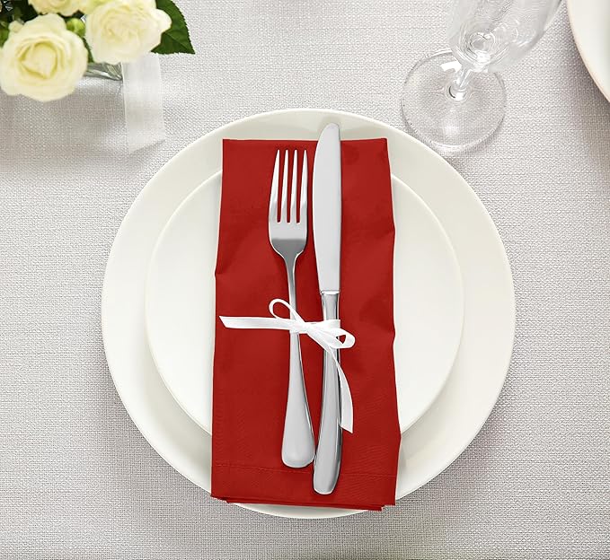 Utopia Kitchen Red Cloth Napkins [12 Pack, 20x20 Inch] Absorbent Cotton Blend Washable and Reusable for Dinner, Restaurant, Lunch, Wedding and Hotel
