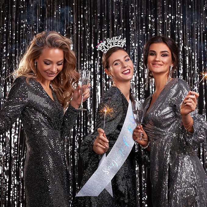 VELSCRUN 50th Birthday Queen Headband, Tiara Crown for Women, 50th Birthday Decorations for Her, Birth Queen Tiaras Crowns Sash for Women Mom Birth Party Decoration Hair Accessories Silver