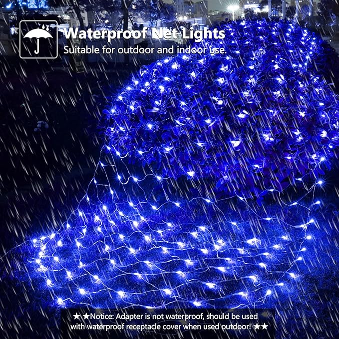 11.5ft x 5ft Christmas Net Lights Outdoor, 360 LED Net Lights with 8 Modes, Connectable, Timer, Waterproof Low Voltage Bush Mesh Fairy String Light for Yard Bush Christmas Indoor Decorations (Blue)