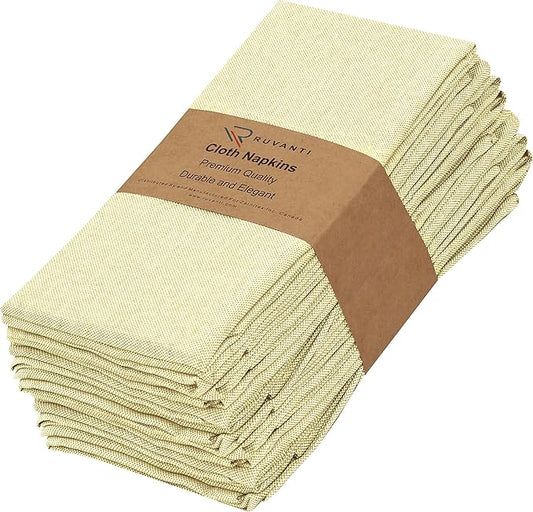 Ruvanti Cloth Napkins Set of 12, 18x18 Reusable Napkins Cloth Washable, Soft & Durable Table Napkin, Poly Cotton Fabric Dinner Napkins for Parties, Christmas, Thanksgiving, Weddings - Cream