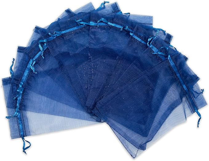 TheDisplayGuys 48-Pack 4x6 Navy Blue Sheer Organza Gift Bags with Drawstring, Jewelry Candy Treat Wedding Party Favors Mesh Pouch