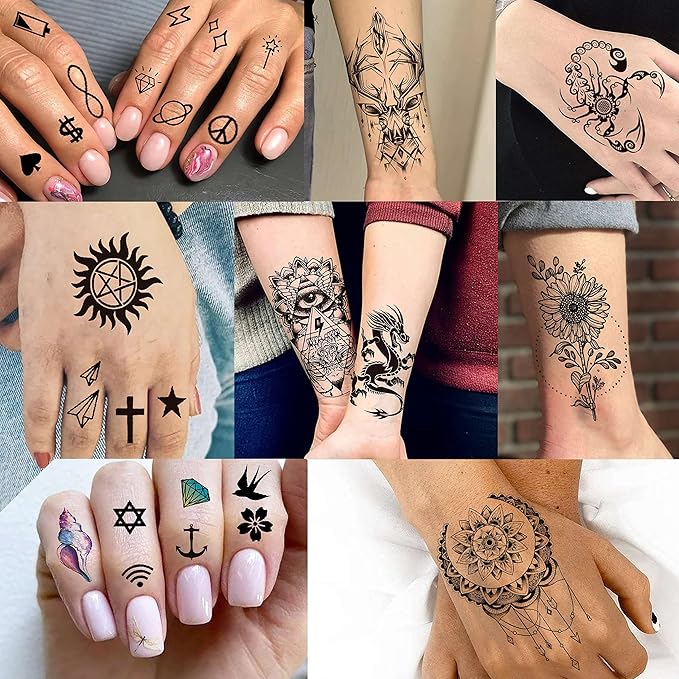 COKTAK 64 Sheets Variety Tiny Waterproof Temporary Tattoos For Men Women, Moon Star Butterfly Birds Planets Fake Tattoos For Kids Adults, Arm Neck Face Letters Temp Tattoo Temporary Tatoos Sticker Set