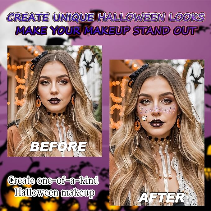 20 Pcs Halloween Makeup Decorations,DIY Halloween Glitter Freckles Face Tattoos Stickers,Sparkle and Waterproof halloween Rave Accessories Face Paint Makeup Kit for Women, Kids, Party Supplies