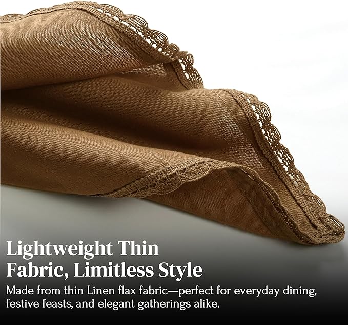 Ramanta Home Linen Flax Cloth Napkins Set of 4 |18x18 Inch | Premium Cotton Linen Flax Lace Soft & Durable | Washable Ideal for Everyday Use Parties Thanksgiving Christmas Halloween Brown
