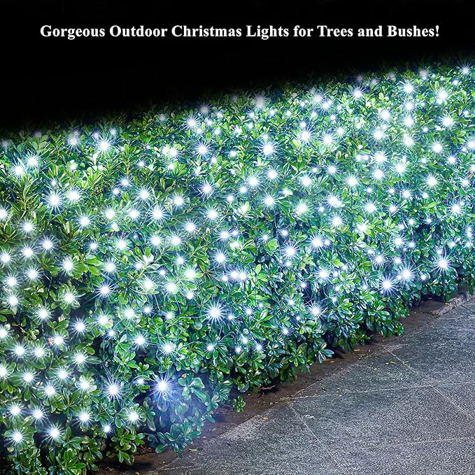 Led Christmas Net Lights White Outdoor Christmas Lights 160LED 5ftx7ft, Waterproof Outdoor Indoor Fairy Mesh Net Light for Xmas Party, Yard, Patio, Trees, Shrubs, Bushes Decorations