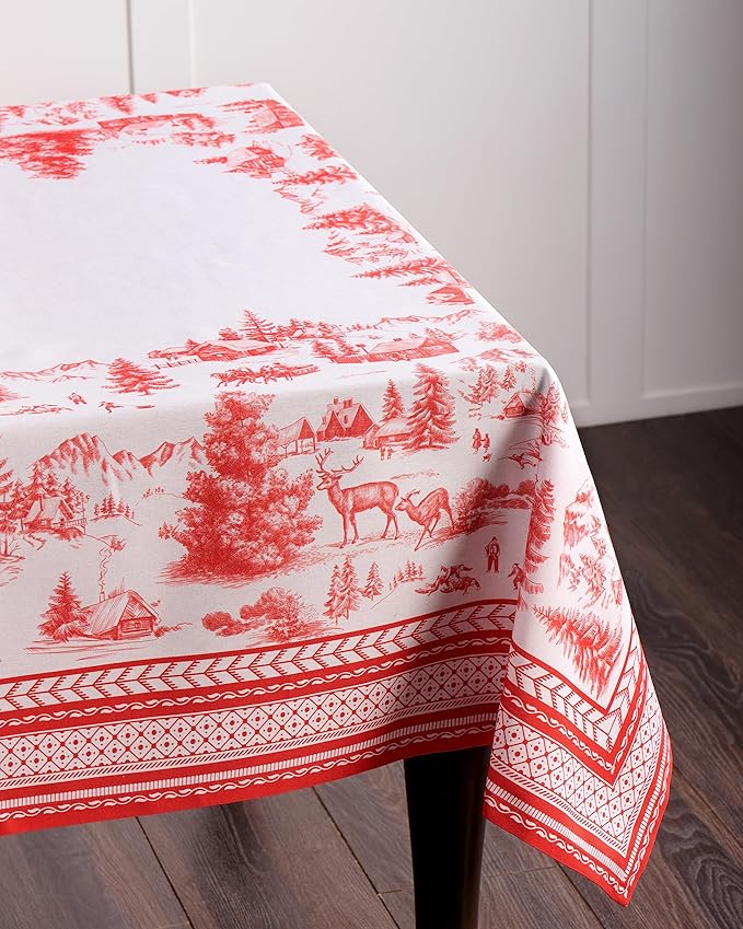 Maison d' Hermine Table Cloth Rectangle Table 100% Cotton 70 x 108 Inches Fall Tablecloth Reusable Everyday Use for Thanksgiving Christmas Decorations Dining Farmhouse Party (Winter Jouy)