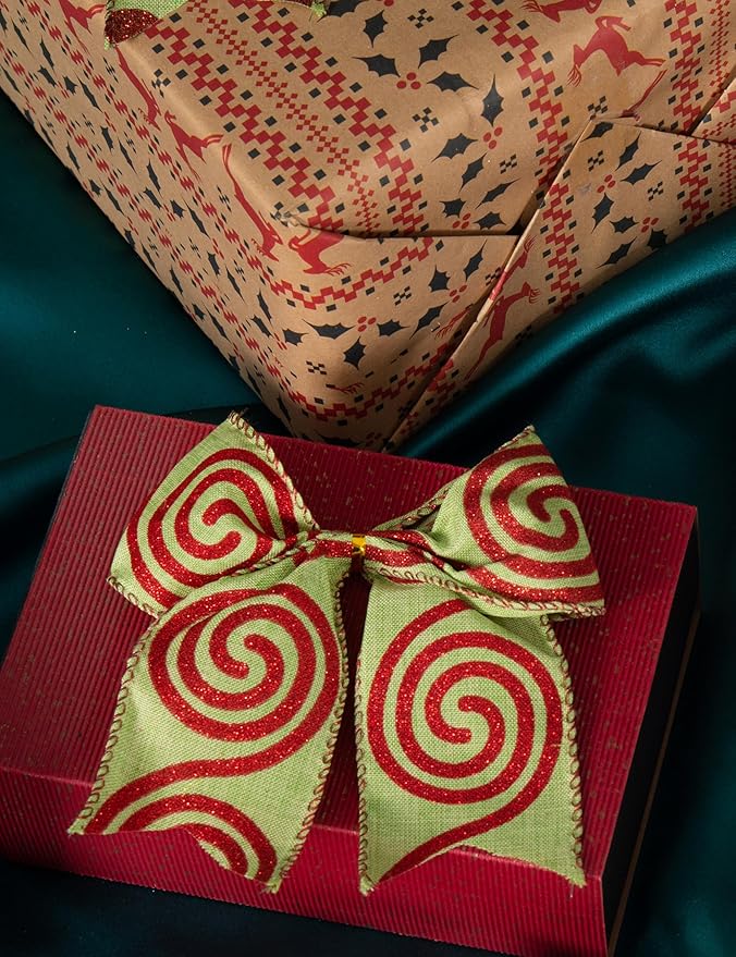 SIMISI RIBBON Christmas Tree Bows Wreaths Graland Xmas Party Decorations Red Green Stripe Ornaments (6 * 6 Inches, 12 Pcs)