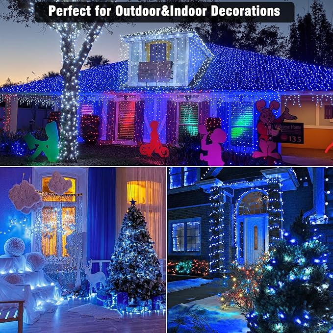 Vivideal Blue Christmas Lights Outdoor, 262FT 800 LED Blue String Lights for Outside with 8 Modes Timer Memory for Patio Xmas Tree Decorations