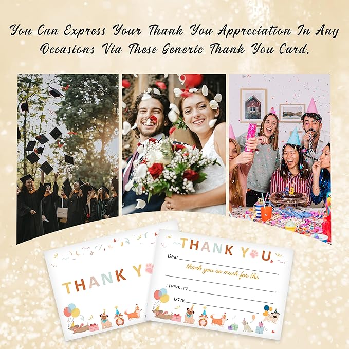 Kids Thank You Card, Dog Theme Thank You Notes, Pet Greeting Card With Envelope, Birthday Wedding Graduation Christmas Party Favors Supplies Decor(20 Pcs)-06