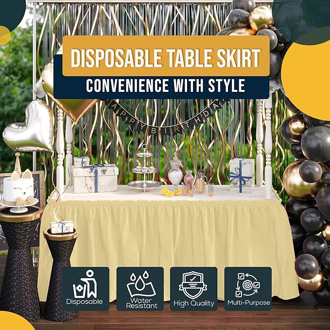 Exquisite Ruffle Table Skirt Light Yellow 48 Pack 14 Ft Long Table Skirts for Rectangle Tables 6ft Plus or Round Tables Skirts with Adhesive Strip for Gender Reveal Decor & Happy Birthday Parties