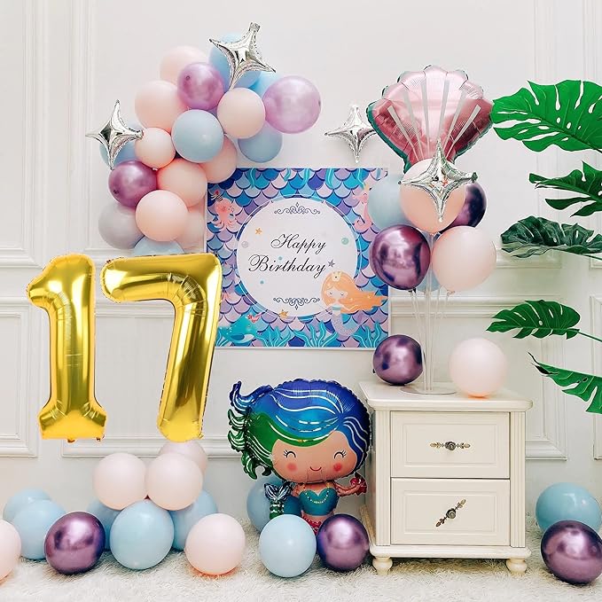 Smlpuame 40 inch Number Balloon 0-9 Gold Large Number 17 Balloons,Digital Balloons for Birthday Party Celebration Decorations Supplies, Helium Foil Number Balloons for Wedding Anniversary