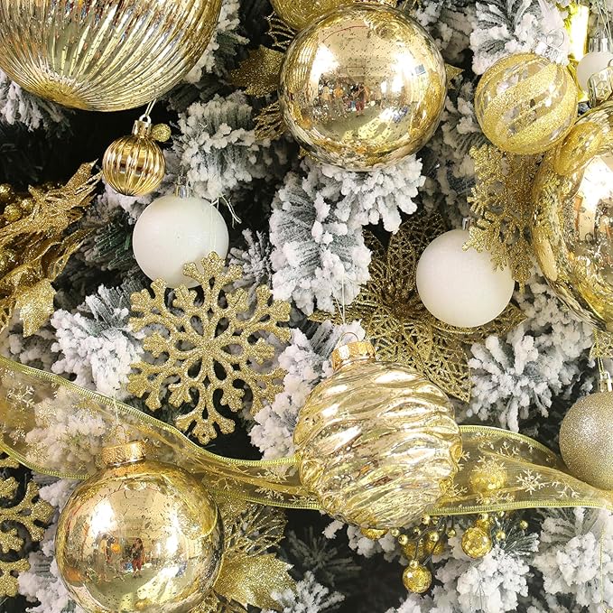 Large Christmas Ball Ornaments, Oversized Shatterproof Plastic Decorative Hanging Mercury Ornaments Ball for Xmas Holiday Party Decorations (Gold, 4.0")