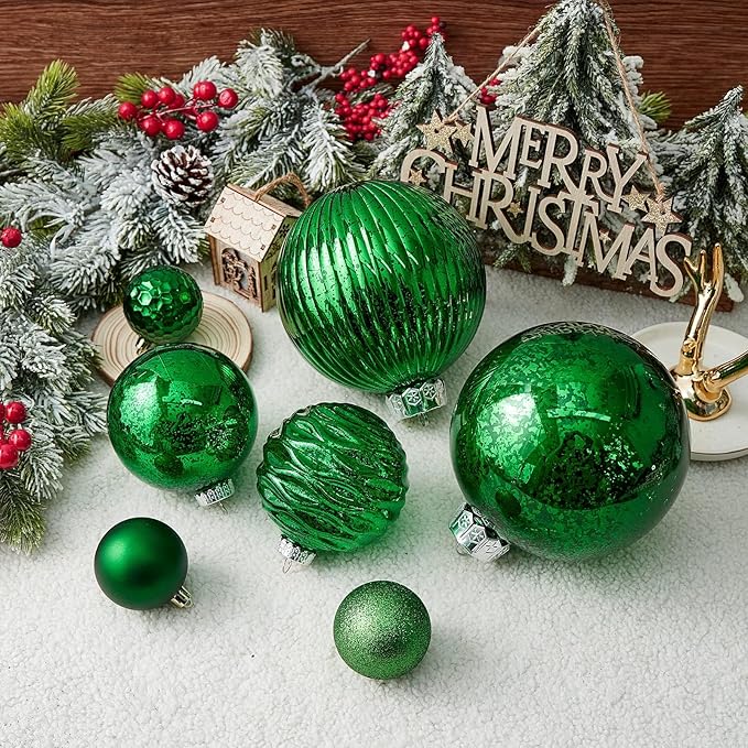 Large Christmas Ball Ornaments, Oversized Shatterproof Plastic Decorative Hanging Mercury Ornaments Ball for Xmas Holiday Party Decorations (Green, 4.0")