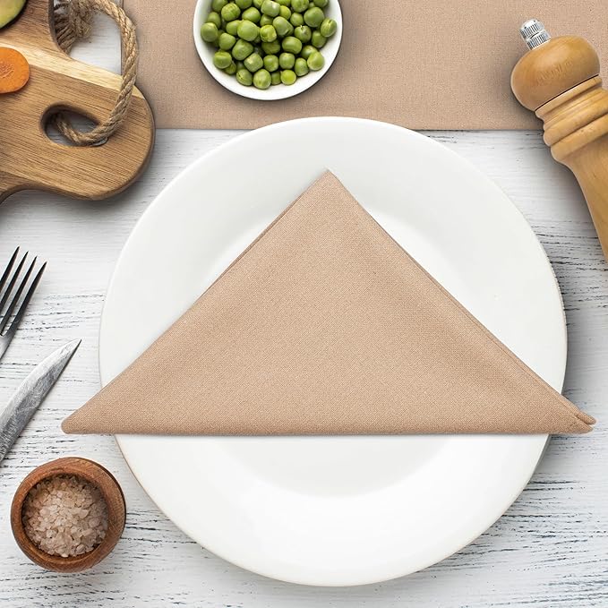 Dinner Cloth Napkins Set of 12, Premium Soft Cotton 18x18 Inches, Highly Absorbent, Hotel Quality Reusable & Washable Dinner Napkins with Mitered Corner Napkins for Home & Weddings - Taupe