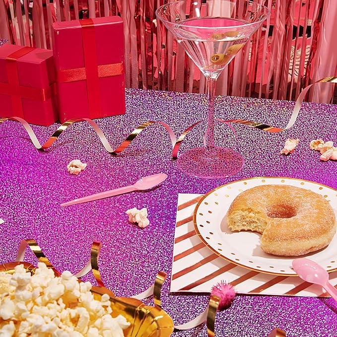 2 Pcs Fuchsia Red Holographic Plastic Tablecloths Laser Table Covers 40" x 108" Foil Disposable Table Cloths for Themed Birthday Party Wedding Christmas Holiday Party Decorations