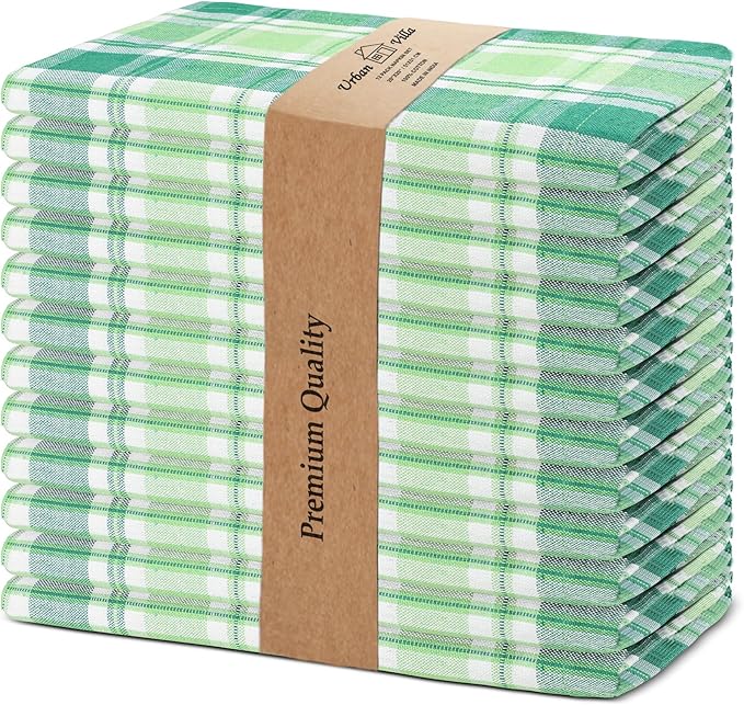 Urban Villa St Patrick Cloth Napkins 100% Cotton Dinner Napkins (Set of 12) 20x20 Inches Soft Reusable Washable Absorbent Table Dinner Napkins St Patricks Plaid Napkins