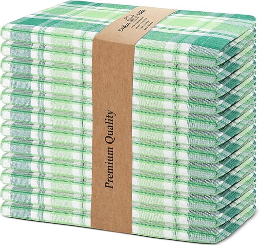 Urban Villa St Patrick Cloth Napkins 100% Cotton Dinner Napkins (Set of 12) 20x20 Inches Soft Reusable Washable Absorbent Table Dinner Napkins St Patricks Plaid Napkins