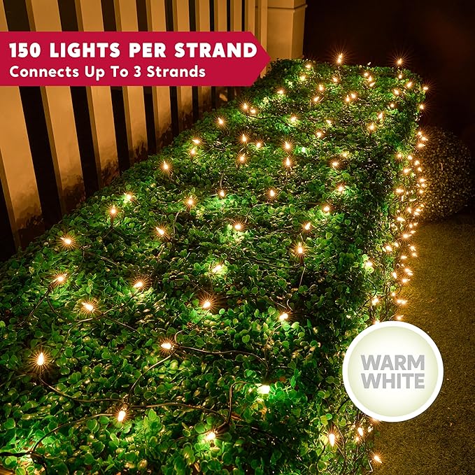 Joiedomi Christmas Net Lights,150 Warm White Net Lights for Indoor & Outdoor Decorations, Christmas Eve Night Decor, Christmas Tree, Bushes